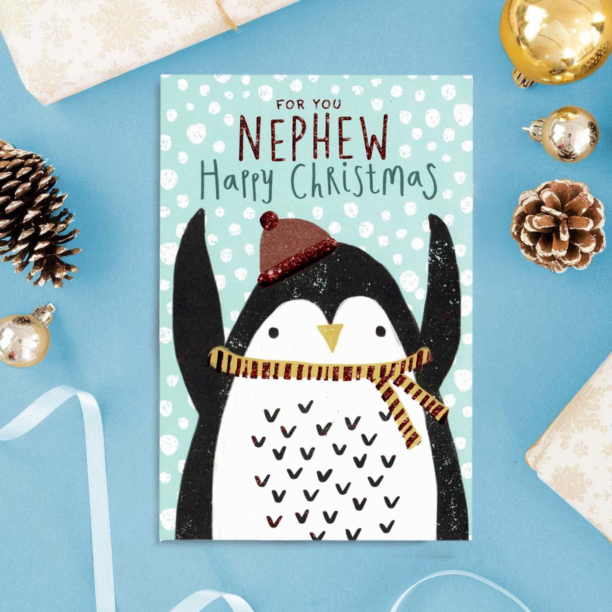 Nephew Happy Christmas Penguin Card front Image