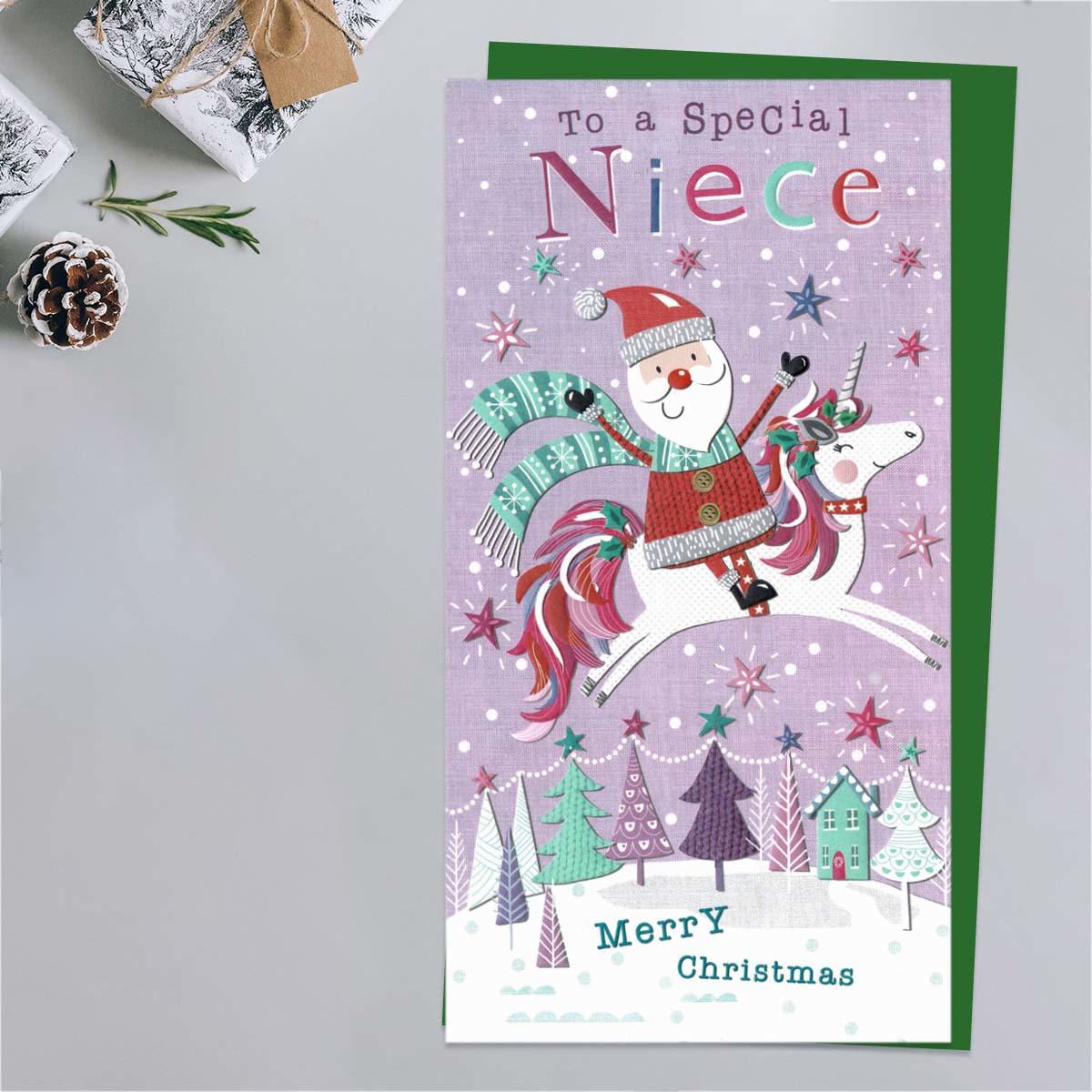 Niece Christmas Card Alongside Its Red Envelope