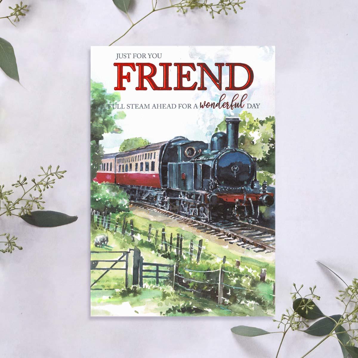 Friend Birthday Steam Train Card Front Image