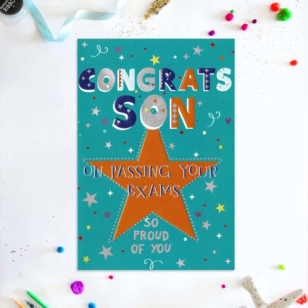 Son Exam Success Greeting Card Displayed In Full