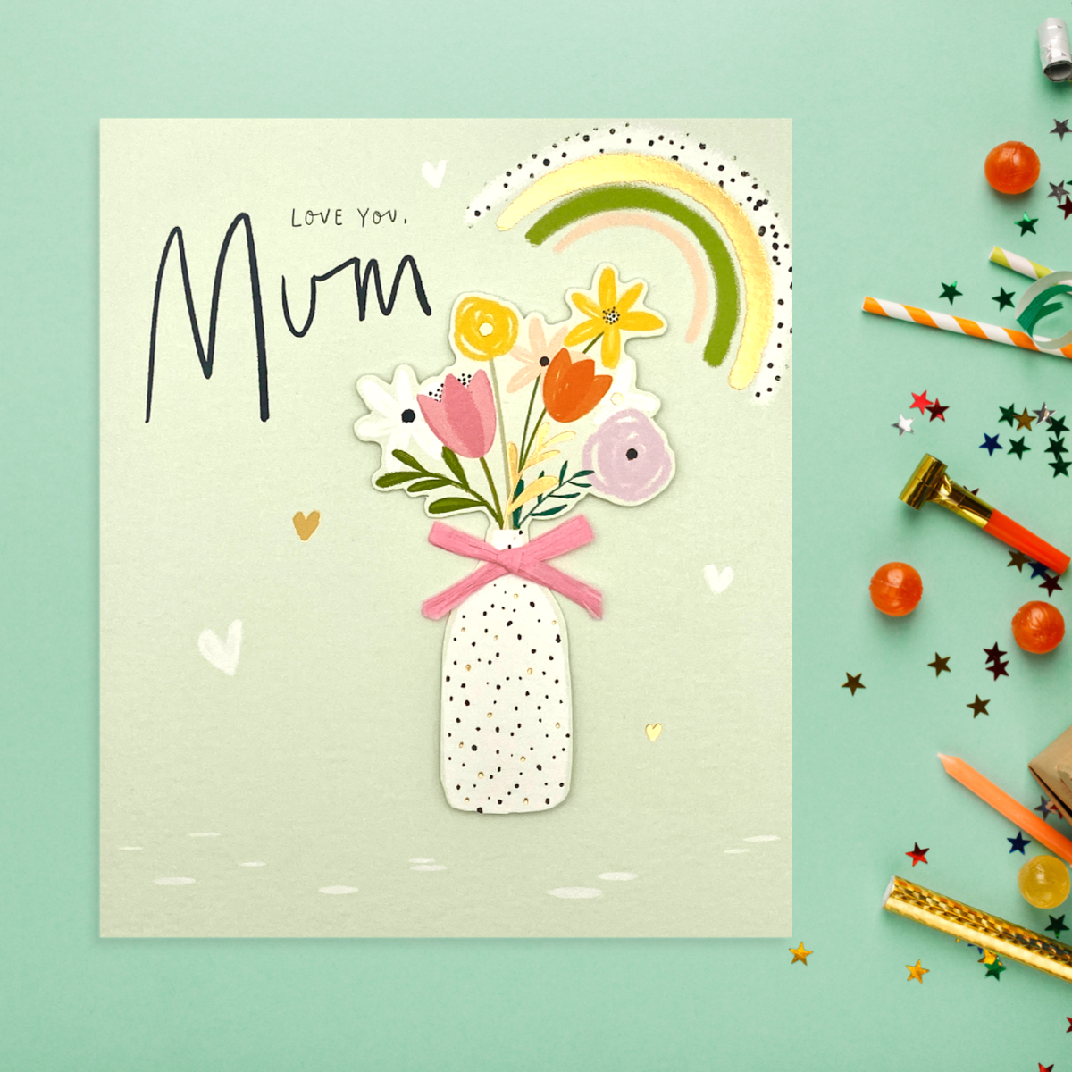 Love You Mum Decoupage Flowers Birthday Card