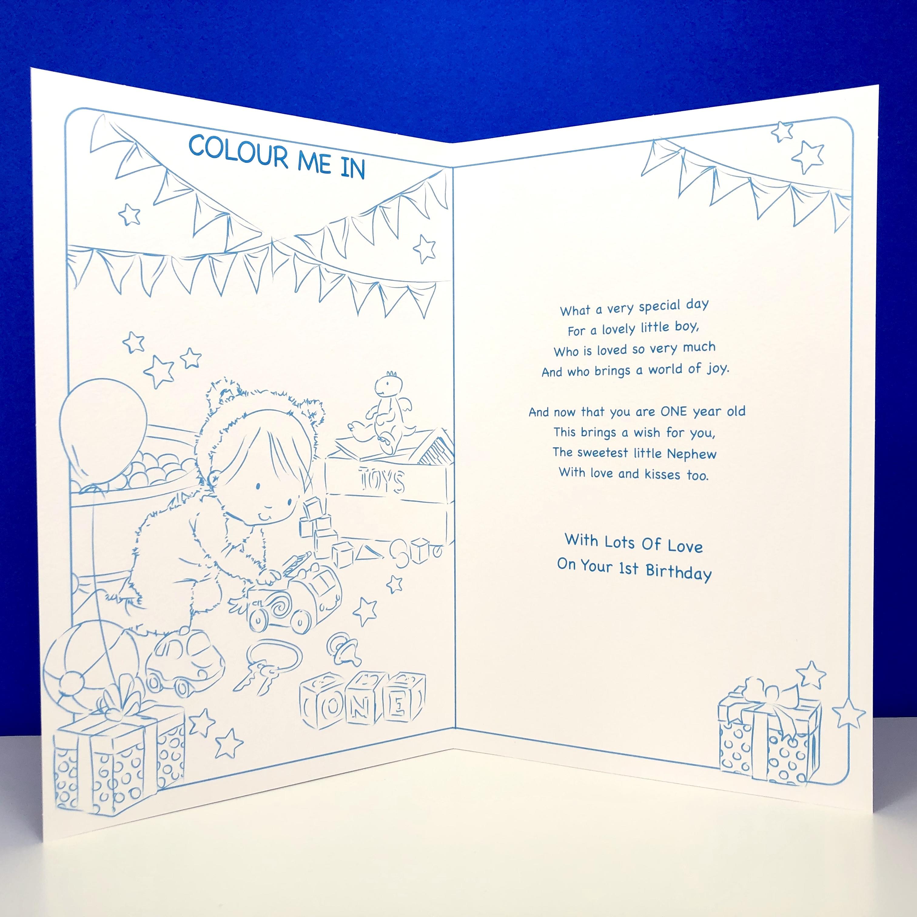 Inside Image Of Nephew Age 1 Birthday Card Showing Layout