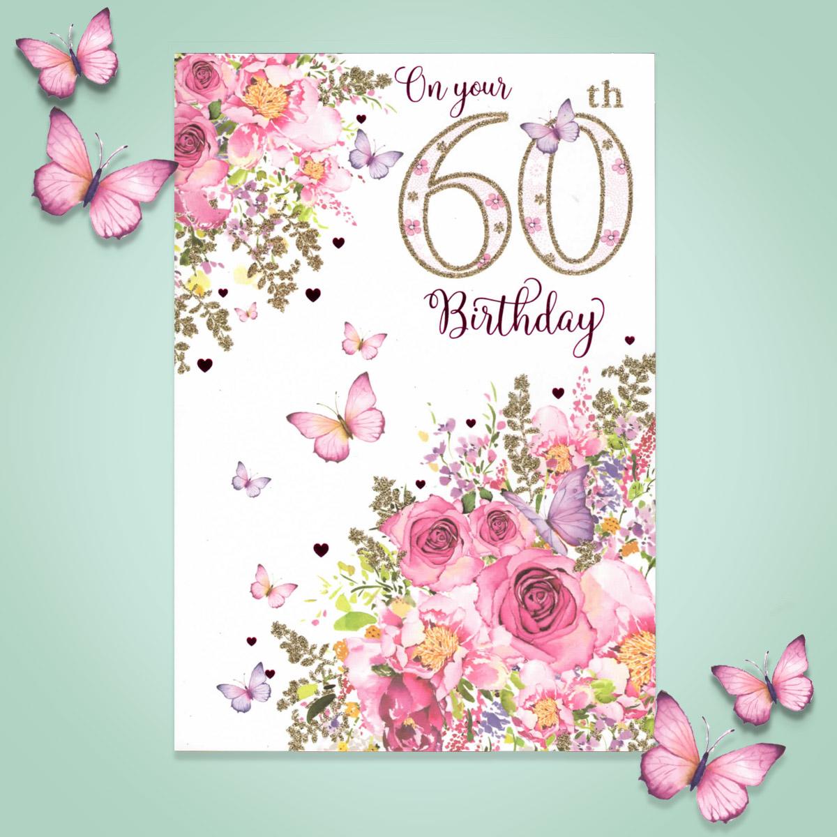 Age 60 Butterflies Birthday Card Full Image