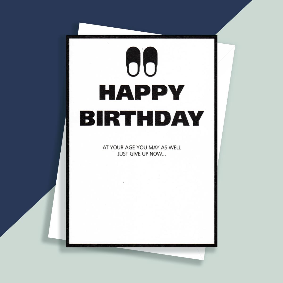 At Your Age Funny Birthday Card Alongside Its White Envelope