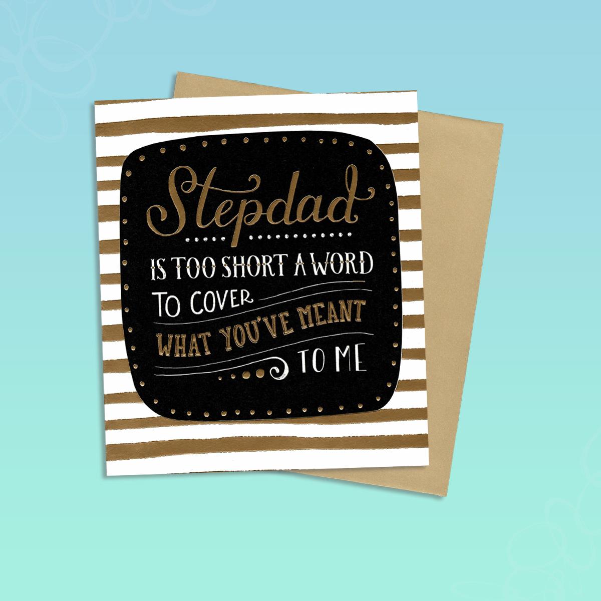Stepdad Birthday Card Sitting On A Display Shelf Alongside Its Envelope