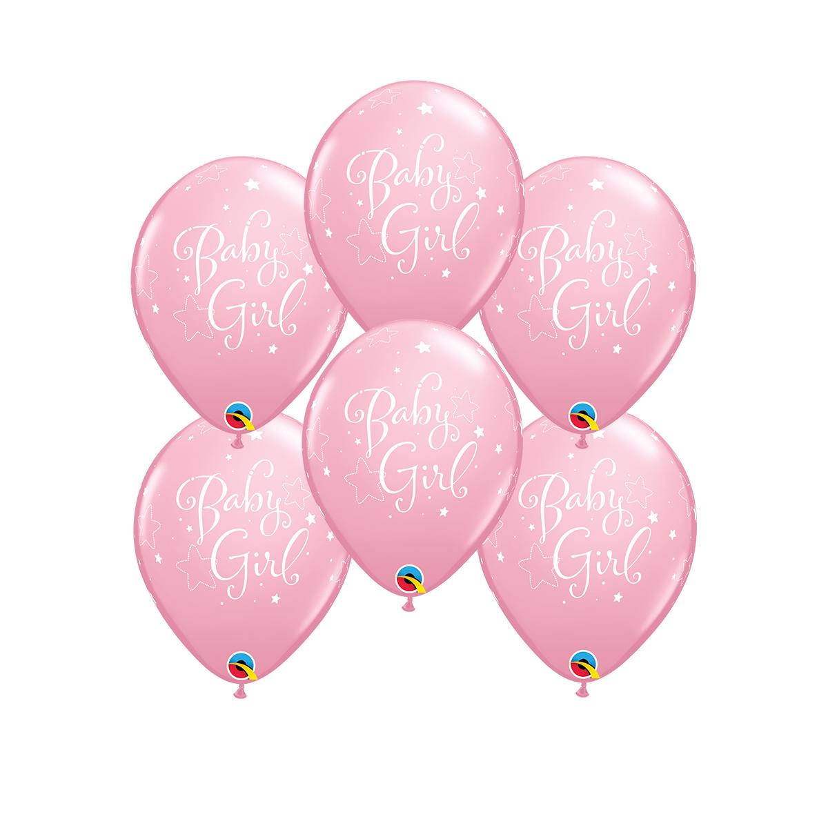 Image Of 6 Inflated Baby Girl Latex Balloons