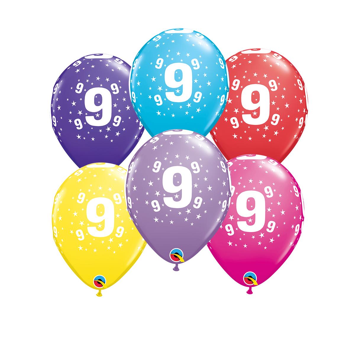 Image Of 6 Inflated Age 9 Multicoloured Latex Balloons