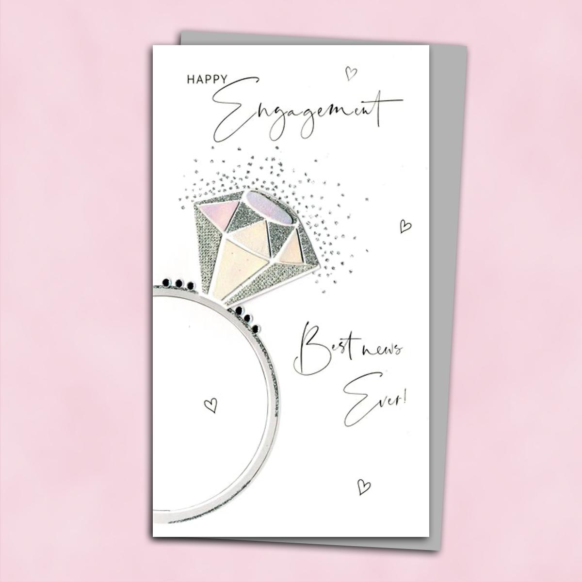 Engagement Handmade Card Alongside Its Silver Envelope