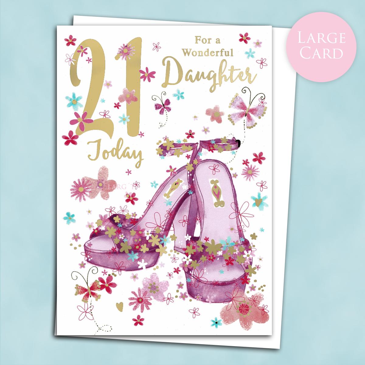 Daughter Age 21 Large Birthday Card Alongside Its White Envelope