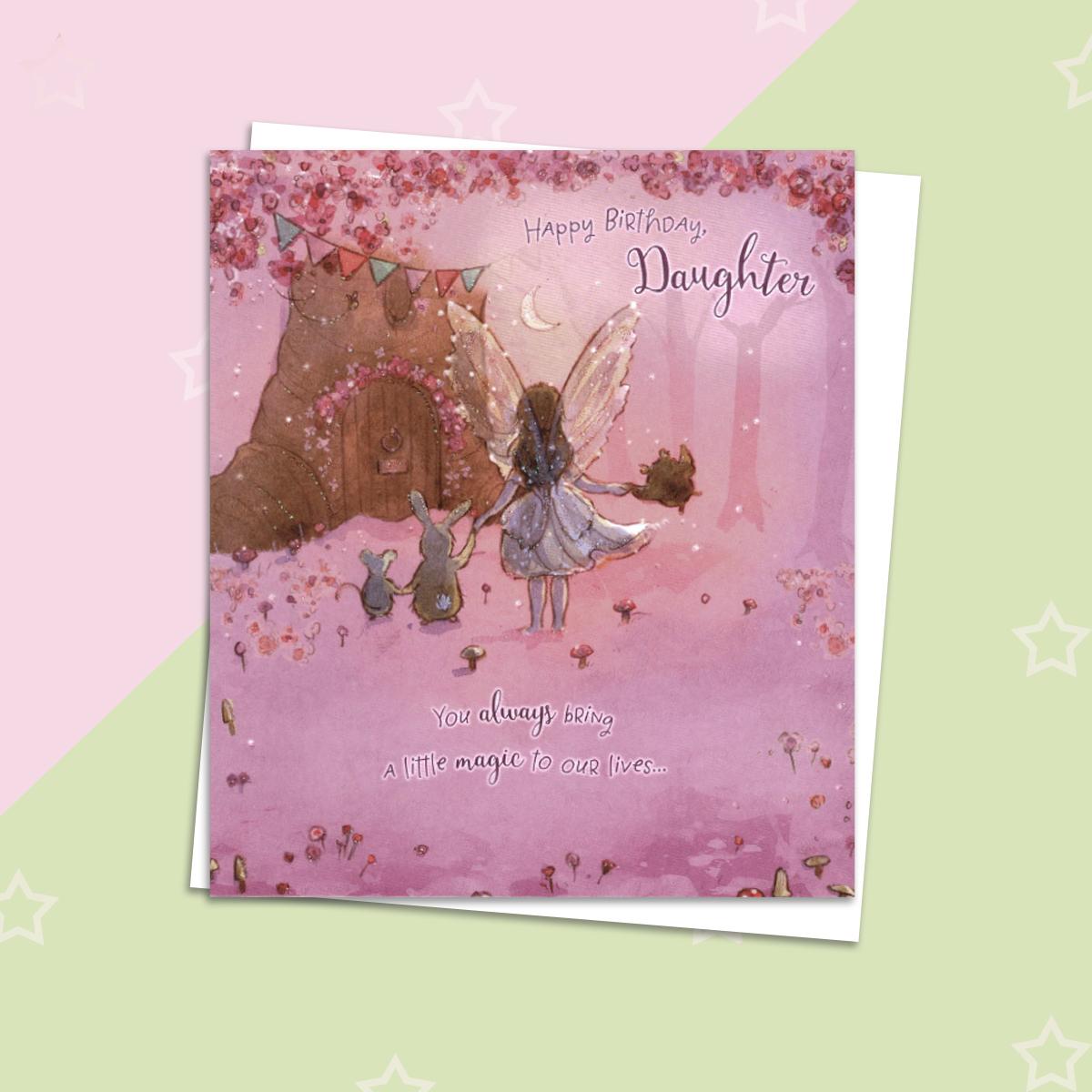Daughter Fairy Birthday Card Alongside Its White Envelope