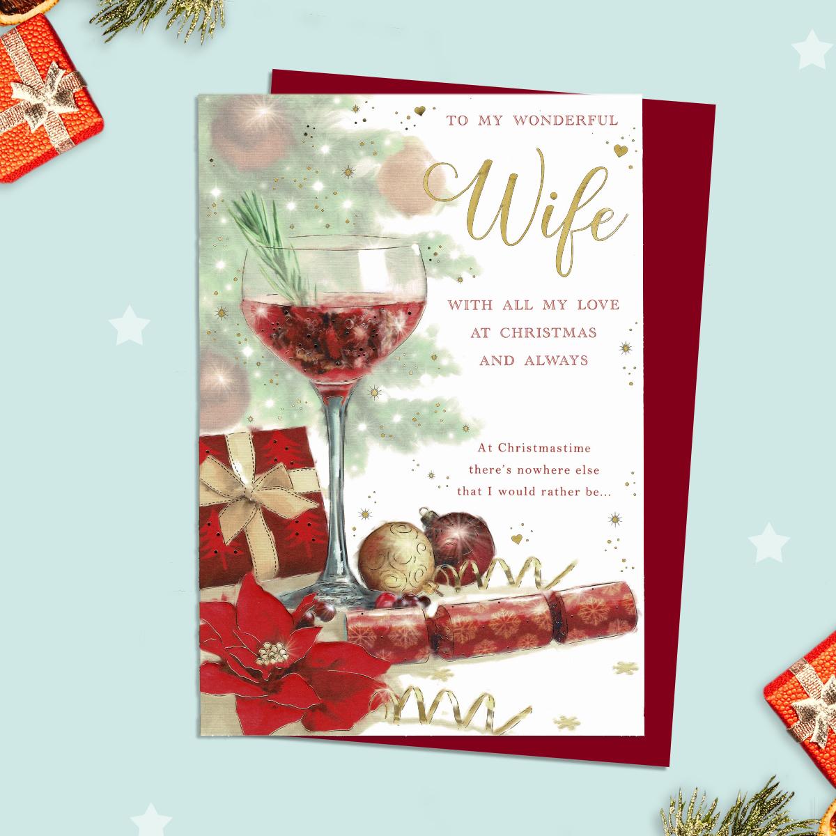 Gin Themed Wife Birthday Card Alongside Its Red Envelope