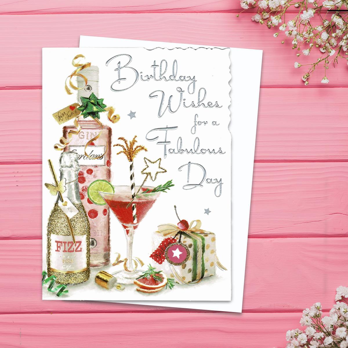 Gin Themed Birthday Card Alongside Its White Envelope