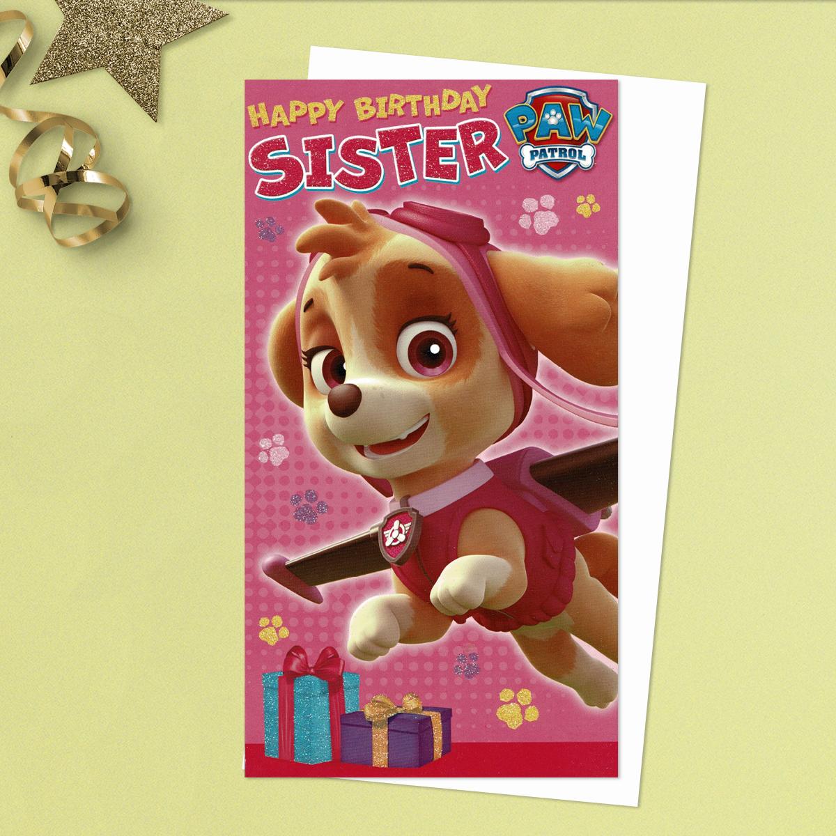 It's Skye From Paw Patrol For This Sister Birthday Card In Full Colour!  Complete With White Envelope