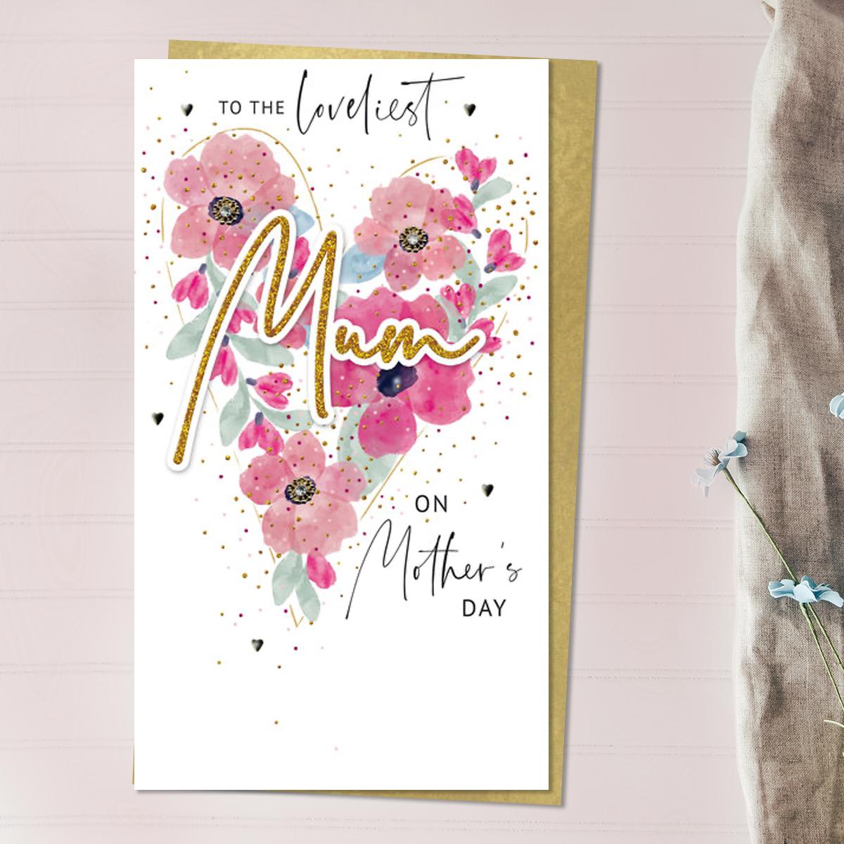 Loveliest Mum Mother's Day Design Alongside Its Gold Envelope