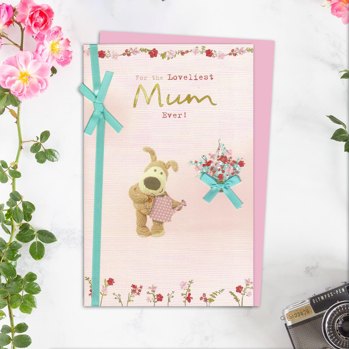 Boofle Mother's Day Card Alongside Its Light Pink Envelope