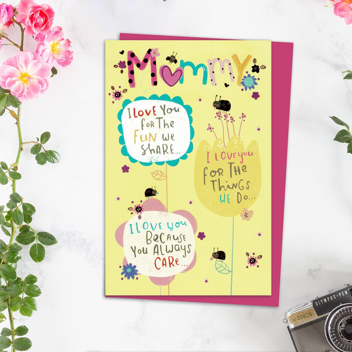 Mummy Ladybird And Flowers Mothers Day Design Alongside Its Magenta Envelope