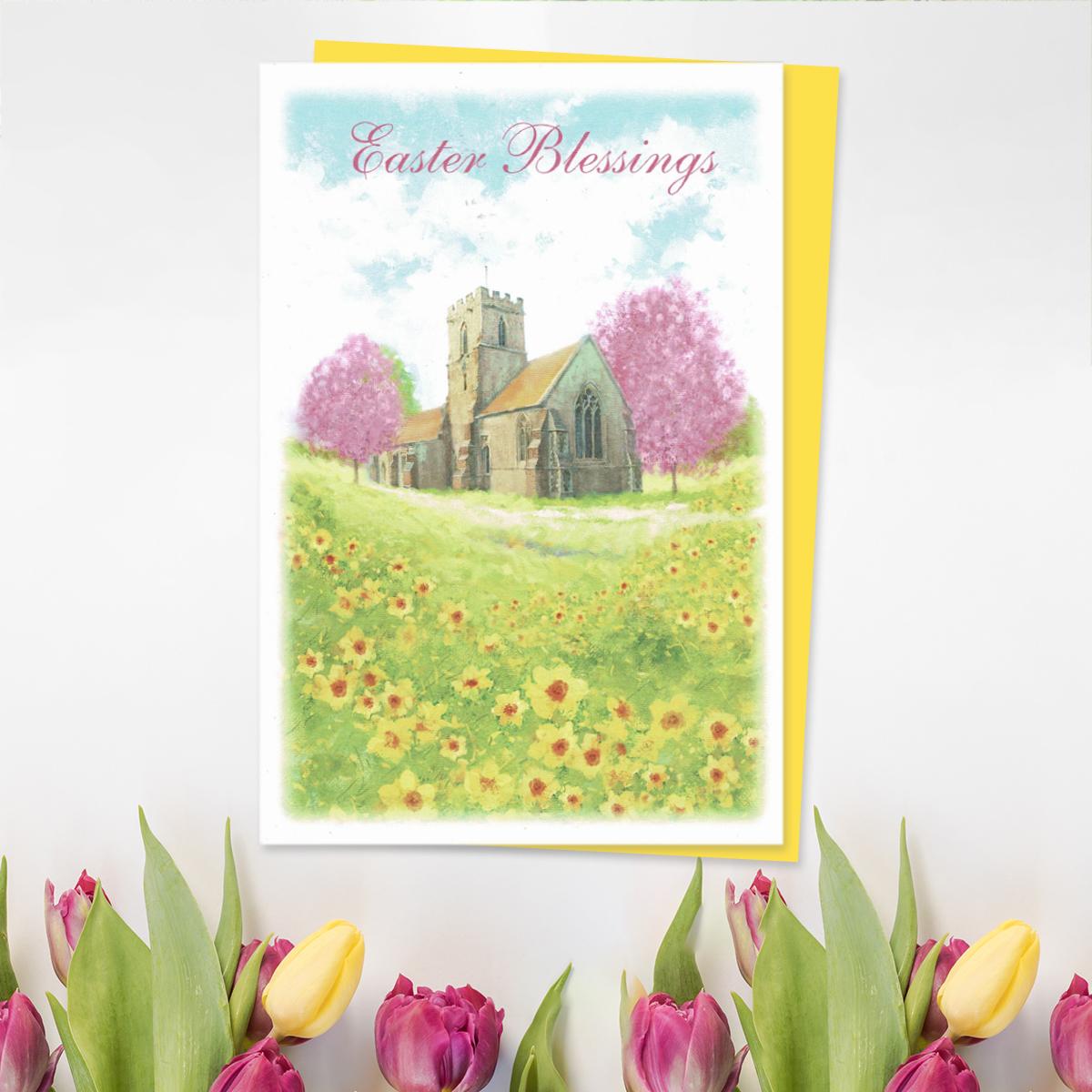 Easter Blessings Easter Card Alongside Its Yellow Envelope