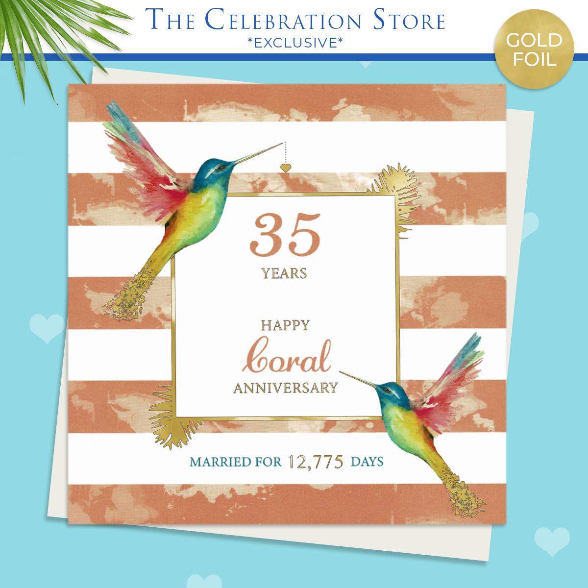 Coral Anniversary Hummingbird Card Full Image