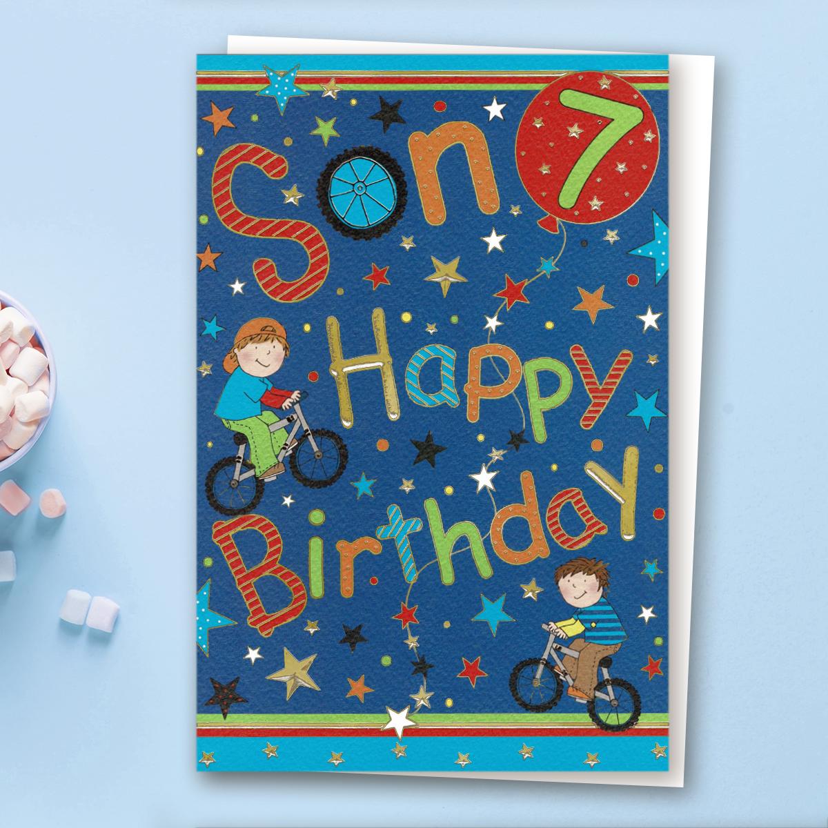 Son Age 7 Happy Birthday Card Front Image