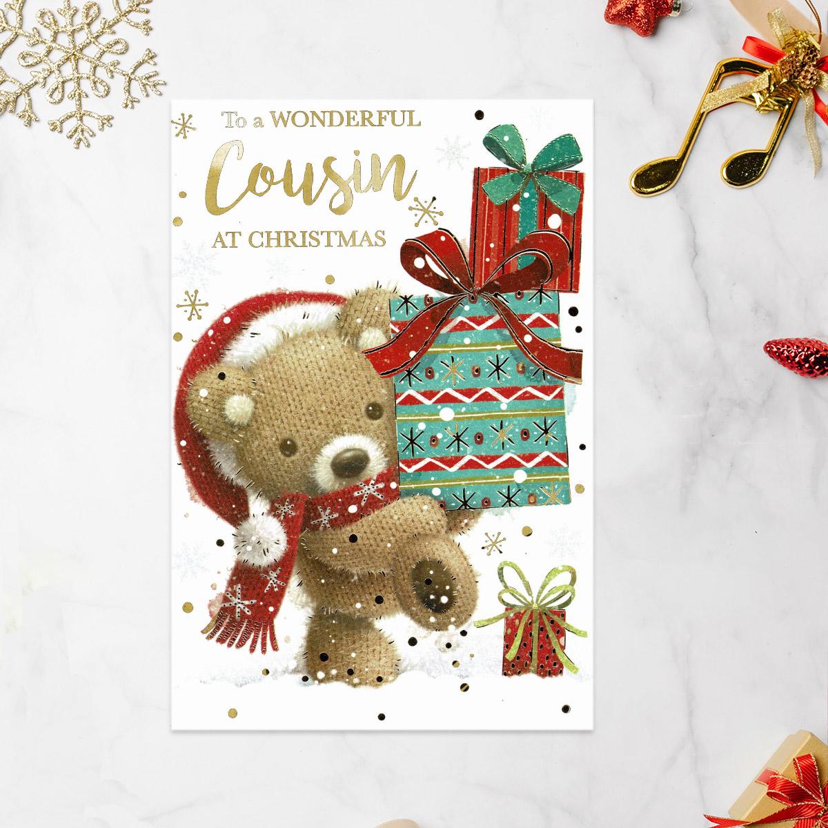 Wonderful Cousin Christmas Bear Card Front Image