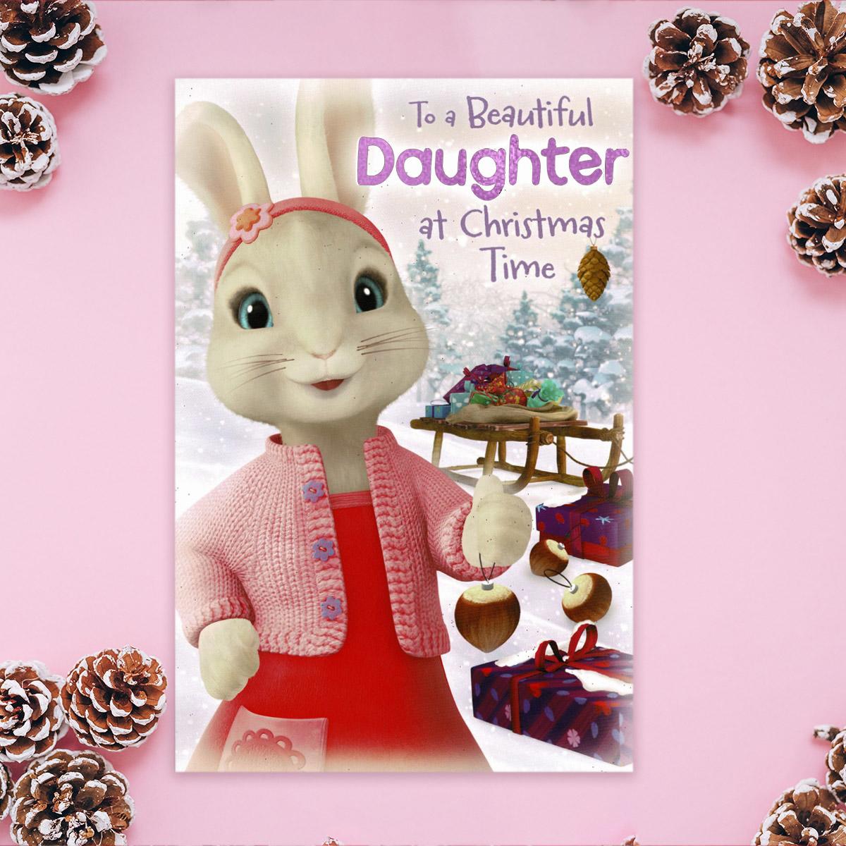 Beautiful Daughter At Christmas Time Peter Rabbit Card Front Image