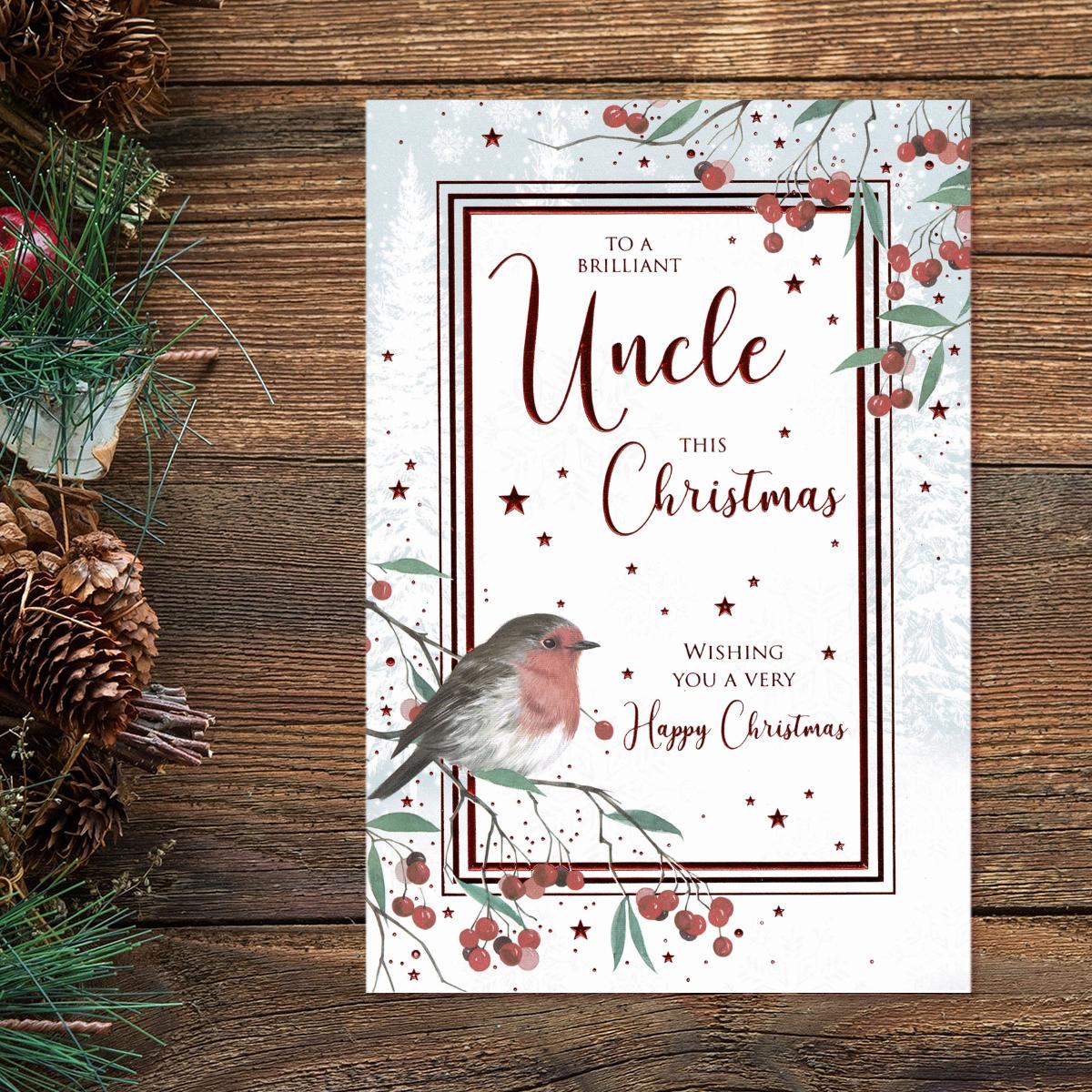Brilliant Uncle Christmas Robins Card Front Image