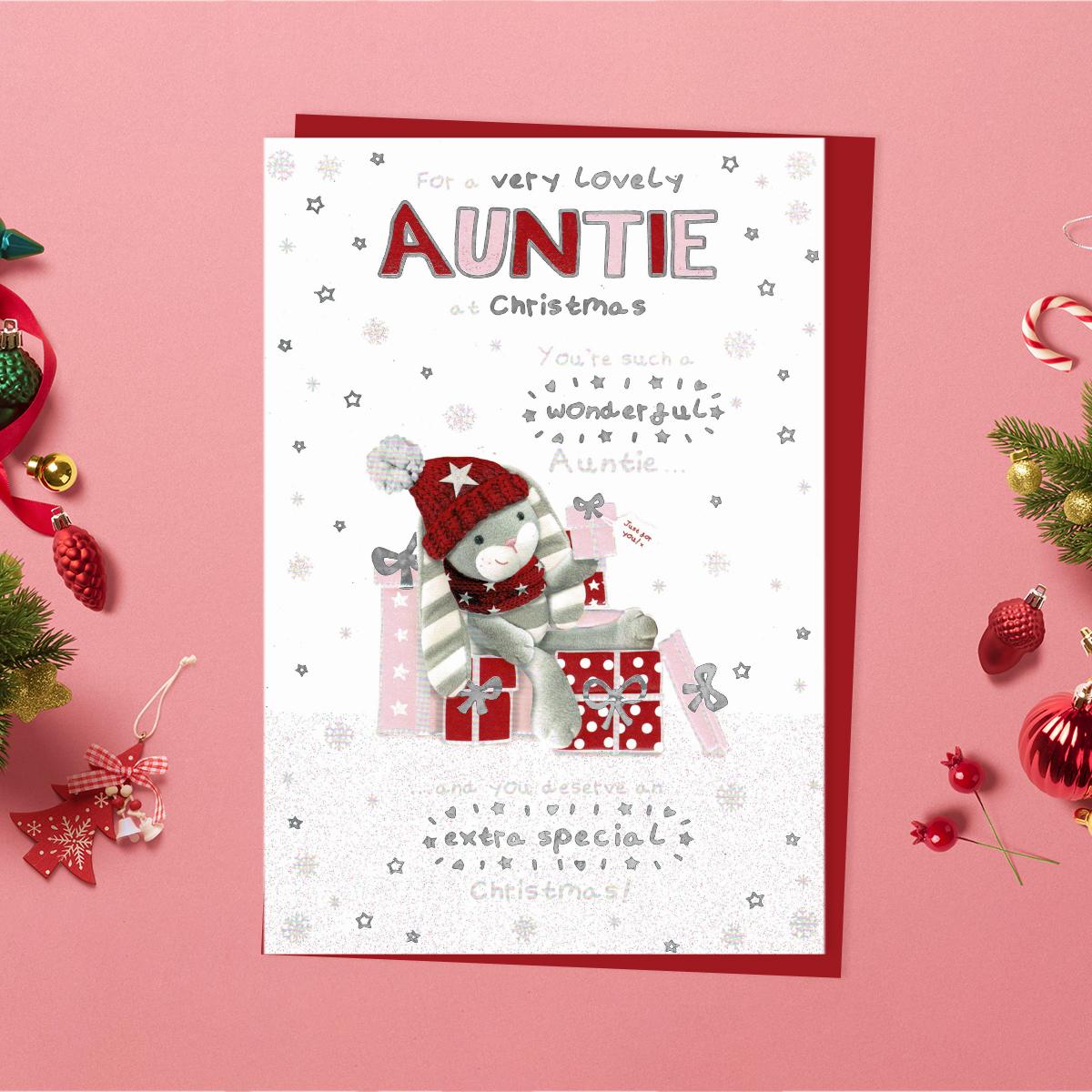 Auntie Christmas Card Alongside Its Red Envelope