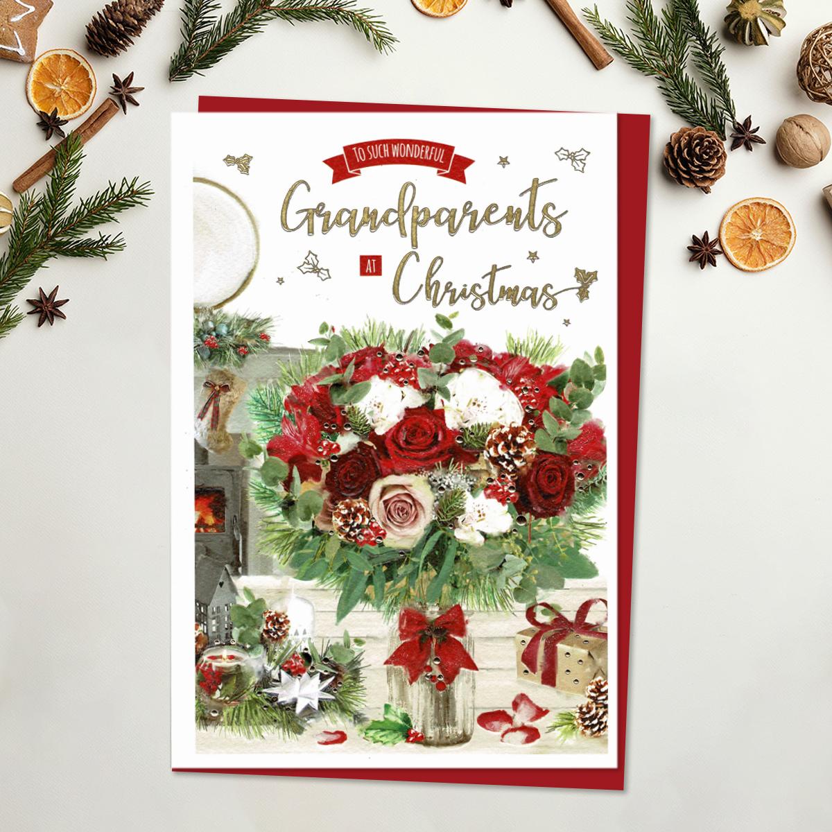 Grandparents Christmas Roses Card Front Image