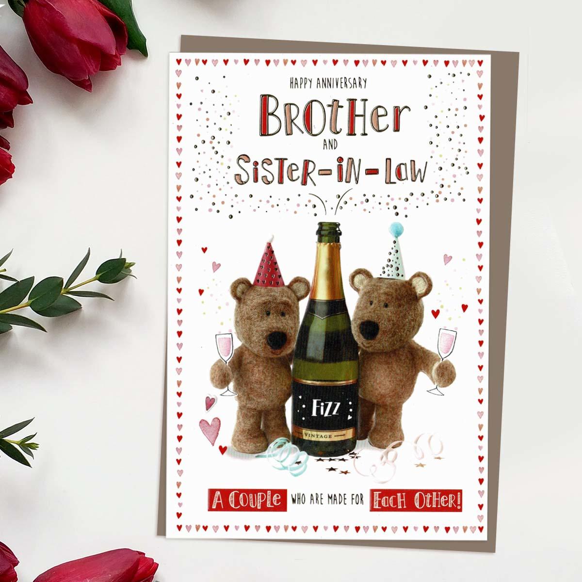 Brother & Sister In Law Anniversary Barley Bear Card Front Image