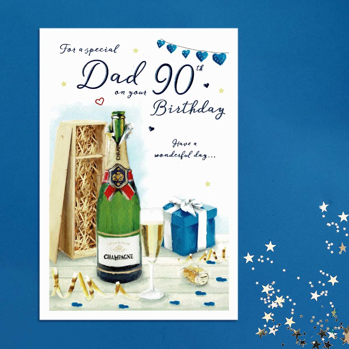 Special Dad 90th Birthday Card Alongside Its Blue Envelope