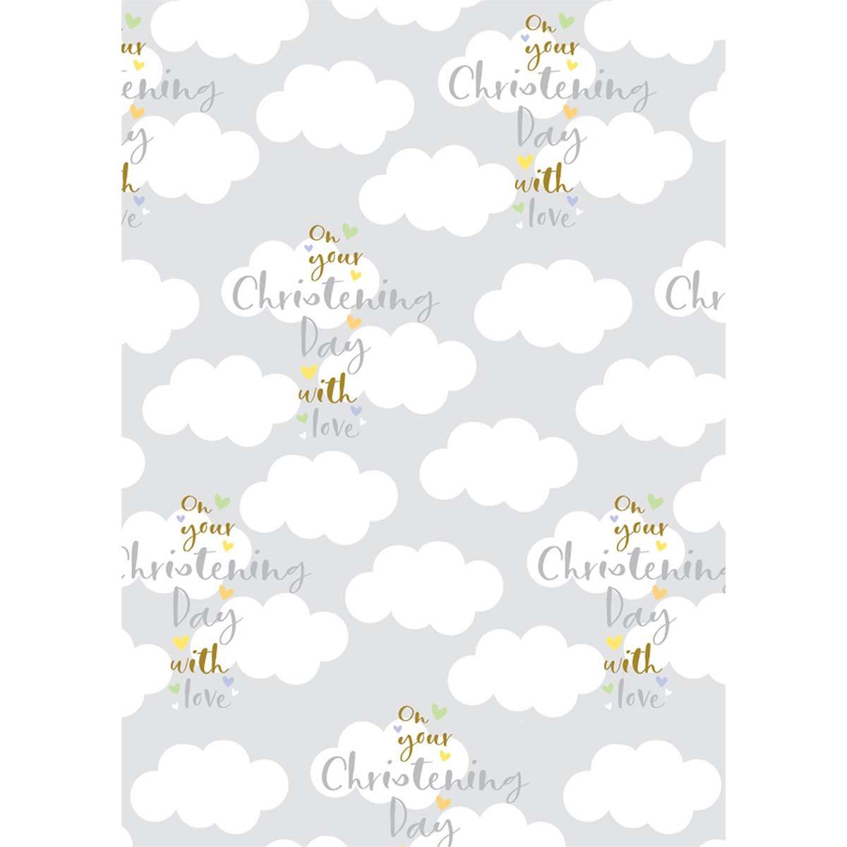One Sheet Of Christening Wrapping Paper Displayed