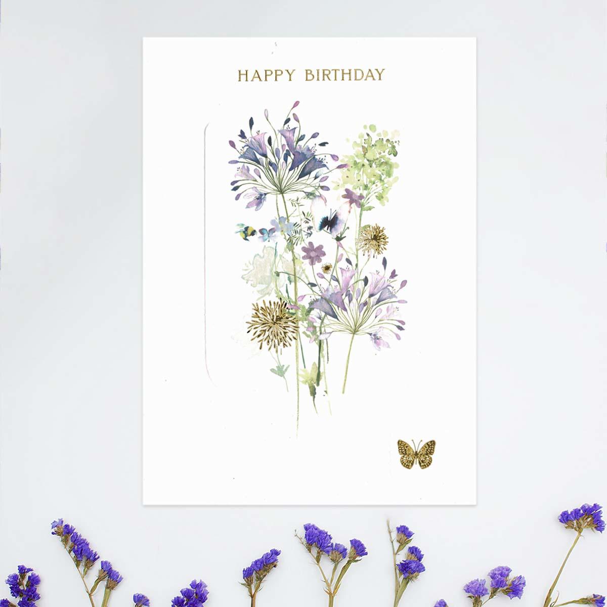 Flower Press - Happy Birthday Purple Card Front Image