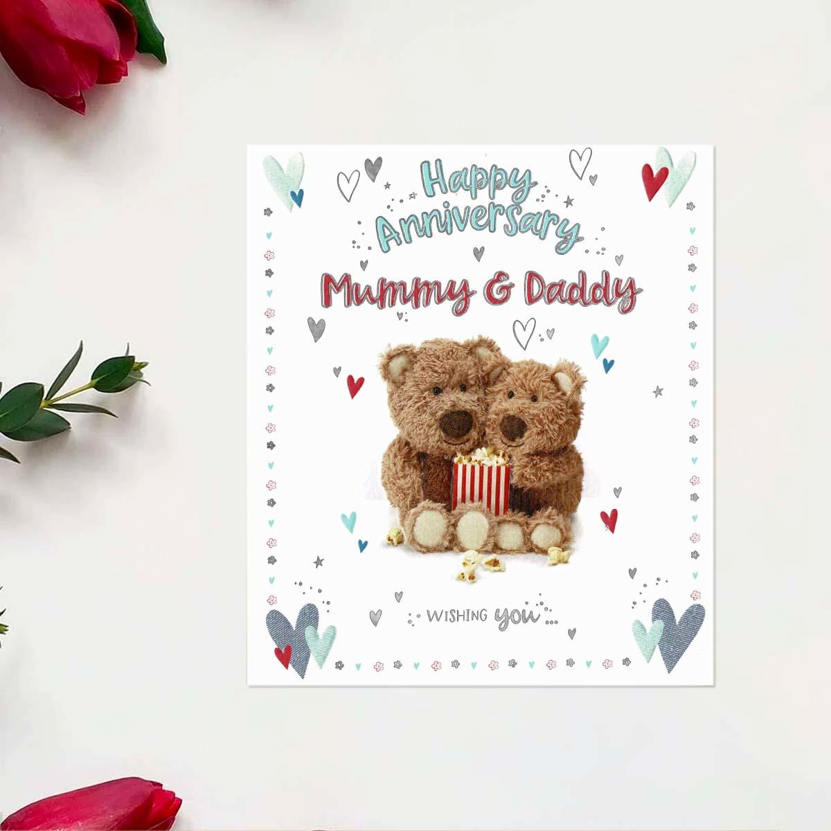 Barley Bear - Happy Anniversary Mummy & Daddy Card Front Image