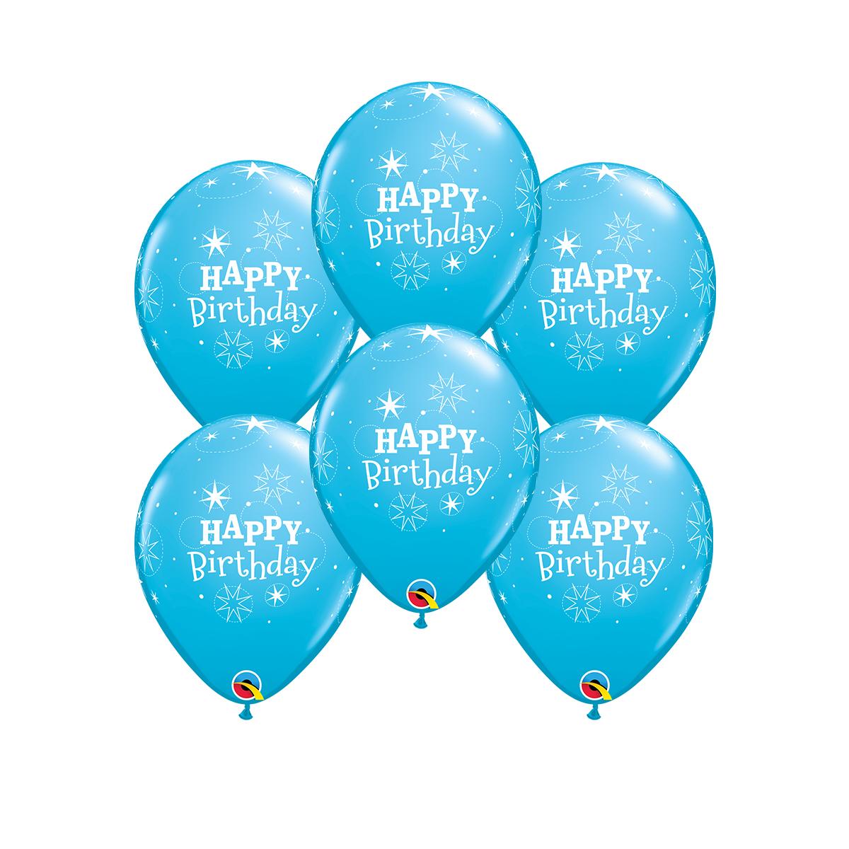 Image Of 6 Inflated Blue Sparkle Happy Birthday Balloons