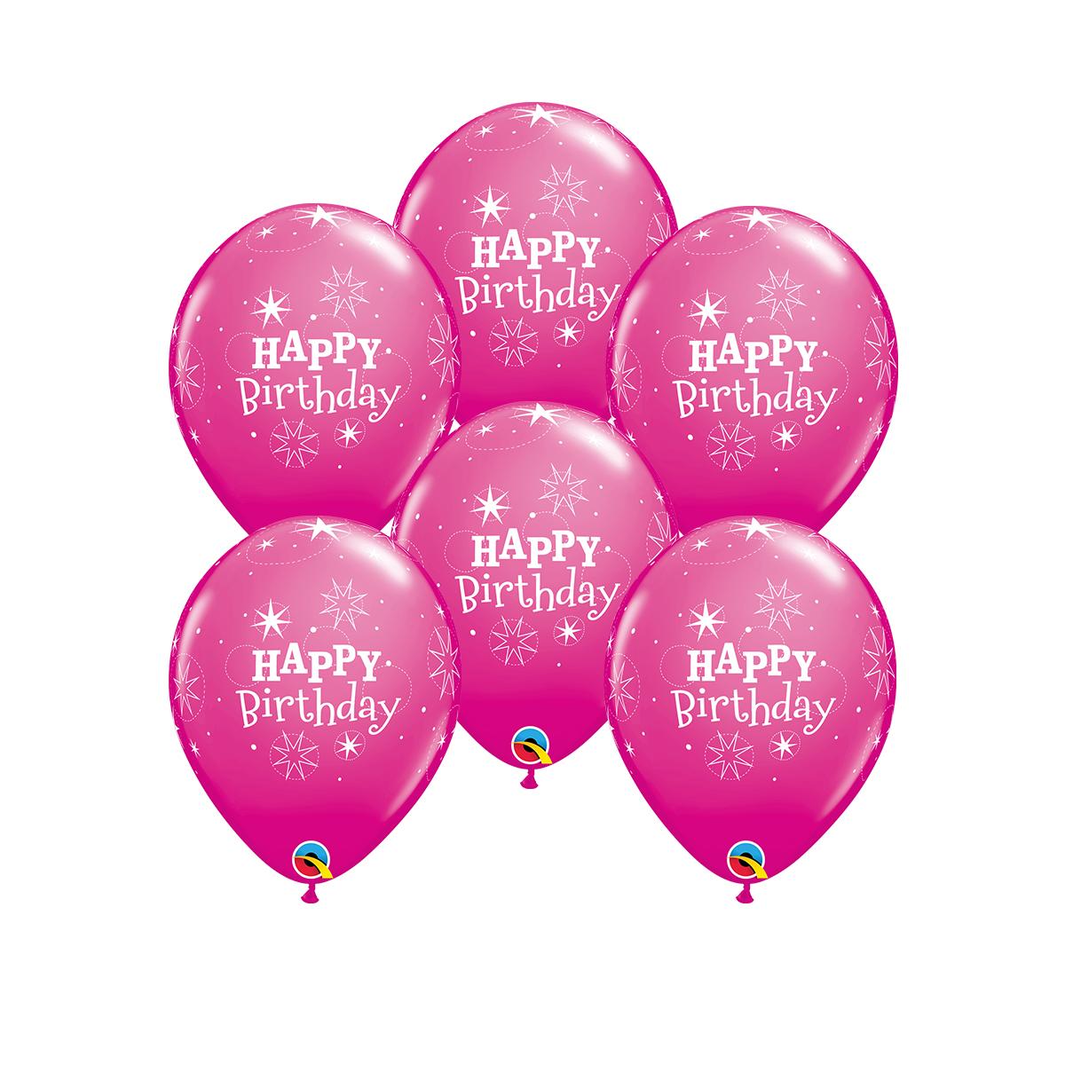 Image Of A Packet Of 6 Pink Happy Birthday Balloons