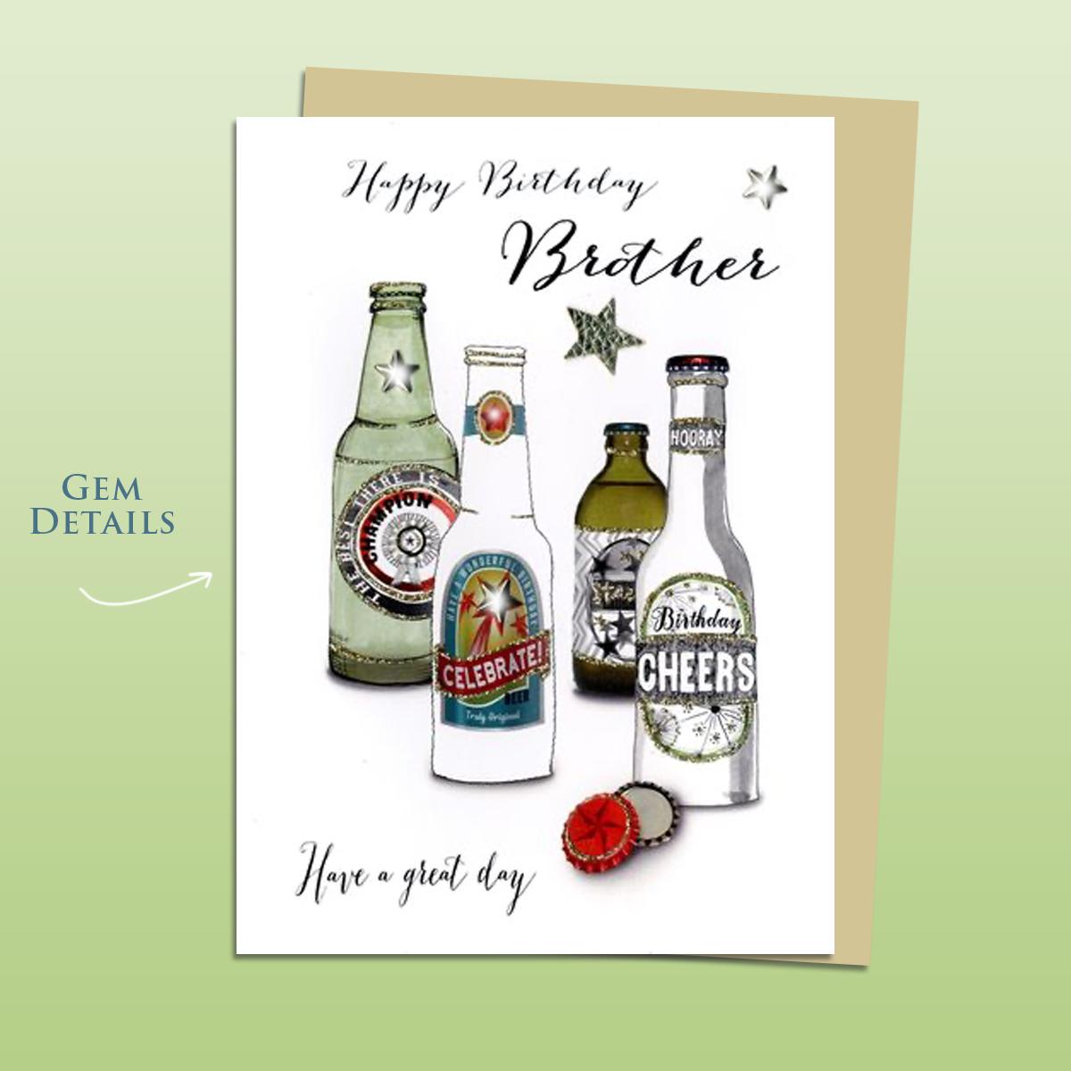Brother Bottled Beers Themed Birthday Card Alongside Its Ivory Envelope