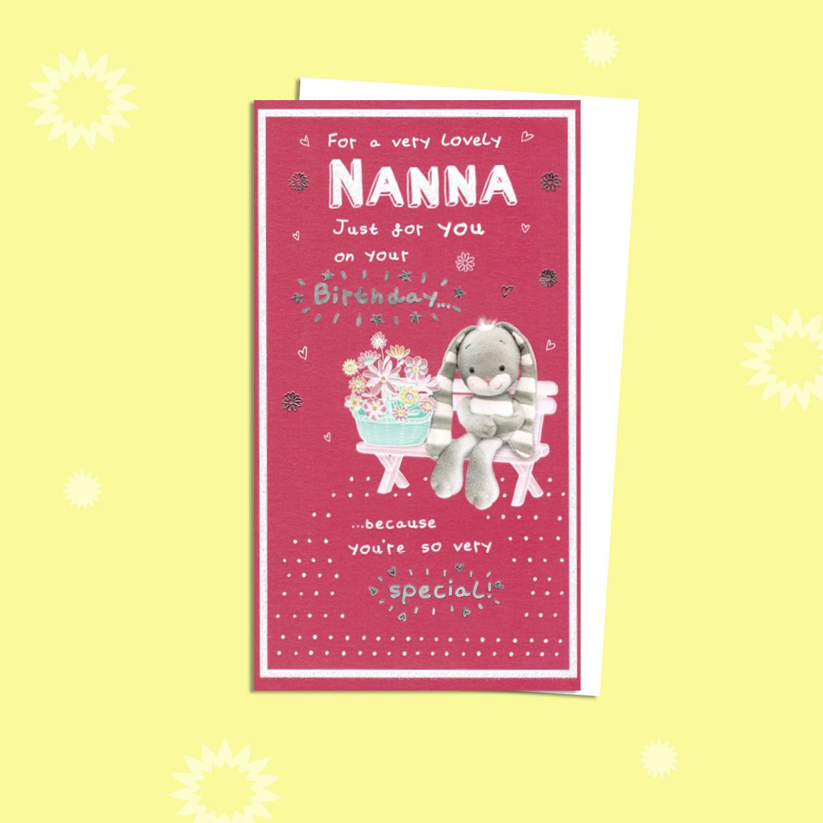 Nanny Birthday Card Featuring A Cute Bunny With A Basket Flowers