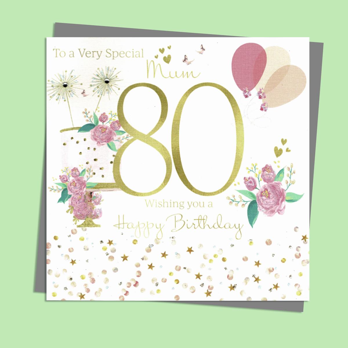 Mum Age 80 Birthday Card Alongside Its Silver Envelope