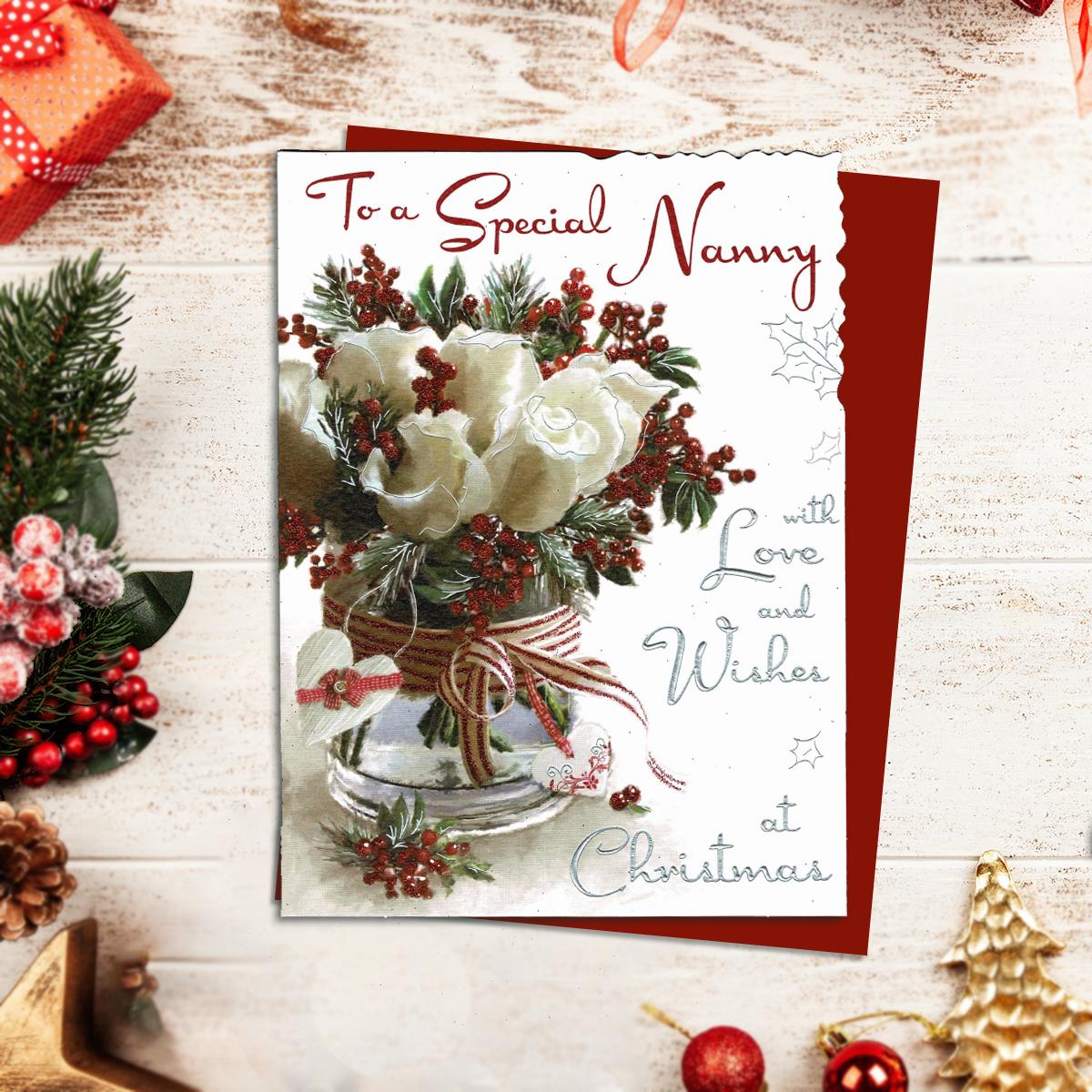 Special Nanny Christmas Card Alongside Its Red Envelope