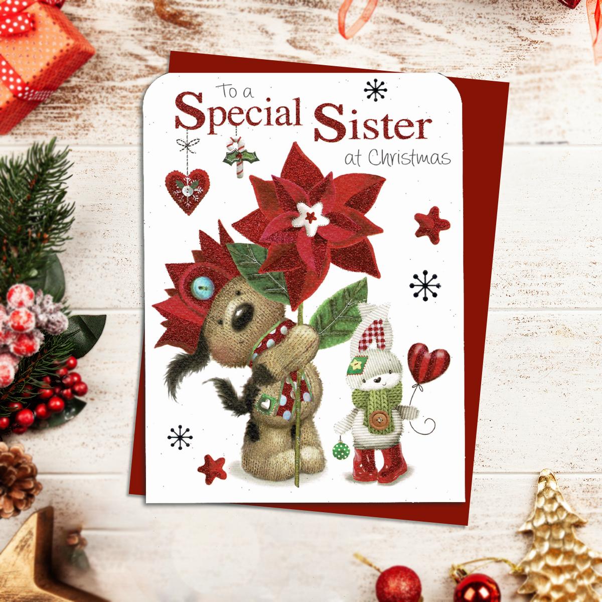 Special Sister Christmas Card Alongside Its Red Envelope