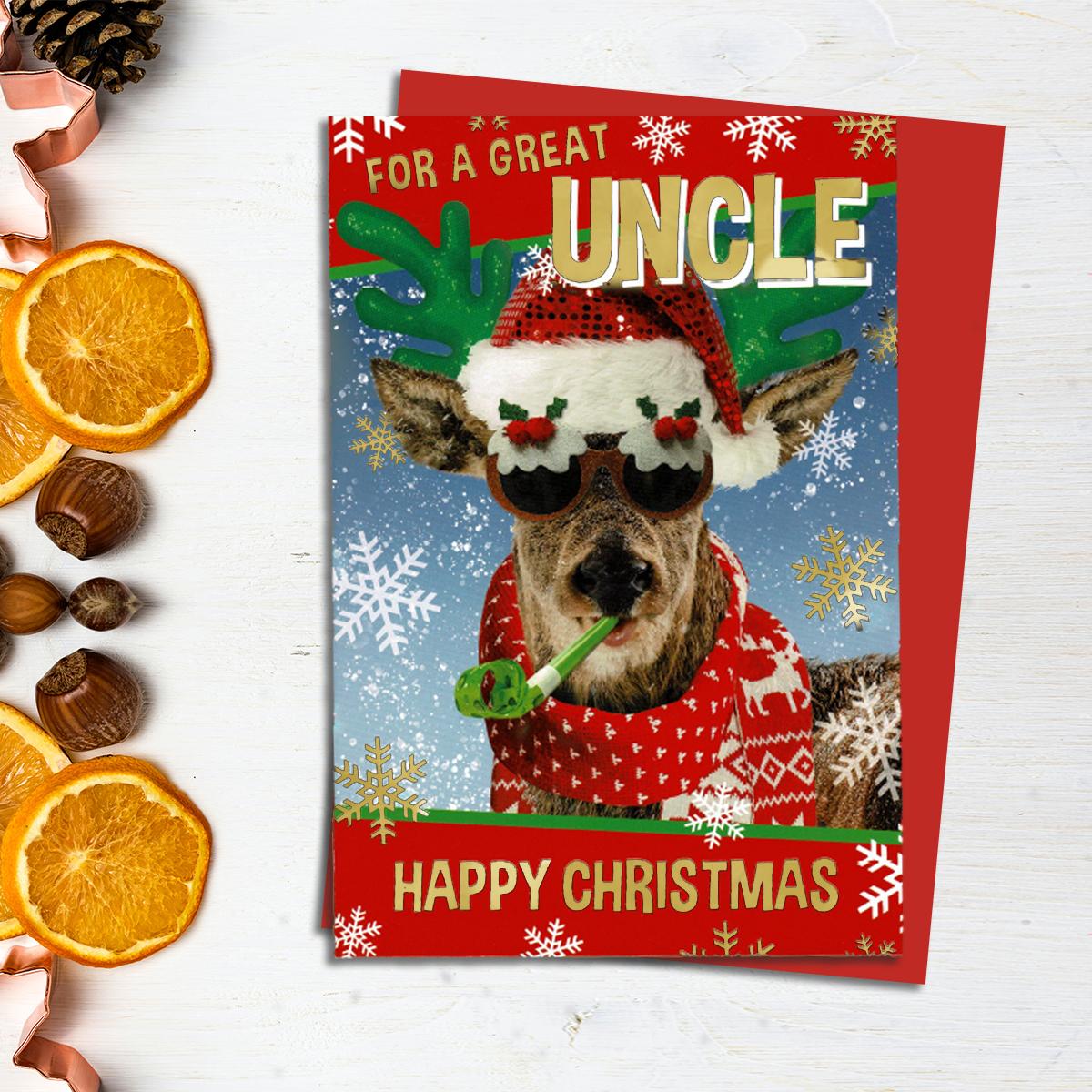 Uncle Humour Christmas Card Alongside Its Red Envelope