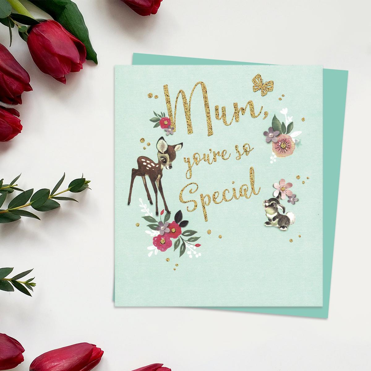 ' Mum You're So Special ' Disney Mother's Day Card Featuring Bambi and Thumper With Added Gold Foil Detail.