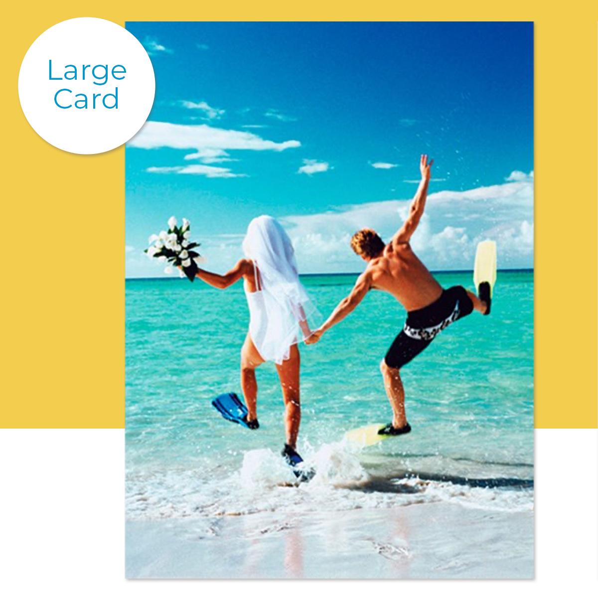 Large Wedding Day Beach scene Card - Front Image