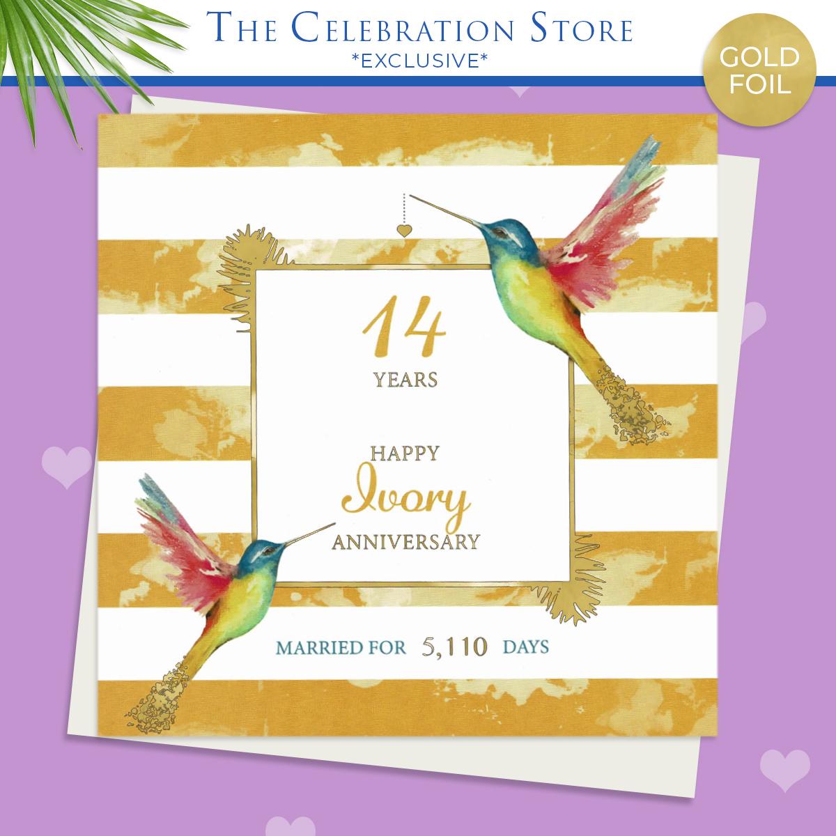 Ivory Hummingbird Anniversary Card Sat On A Display Shelf