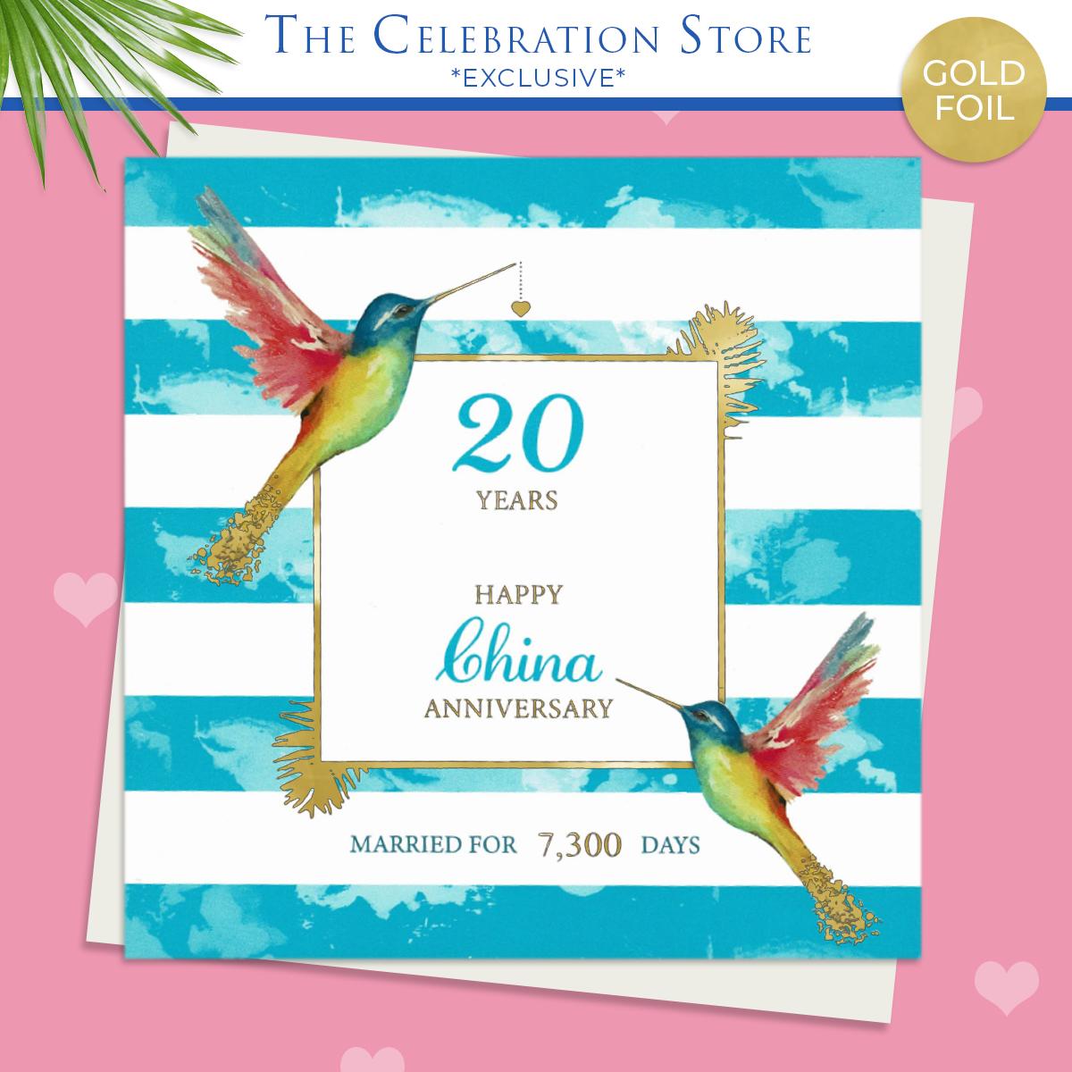 China Hummingbird Anniversary Card Displayed Full Image