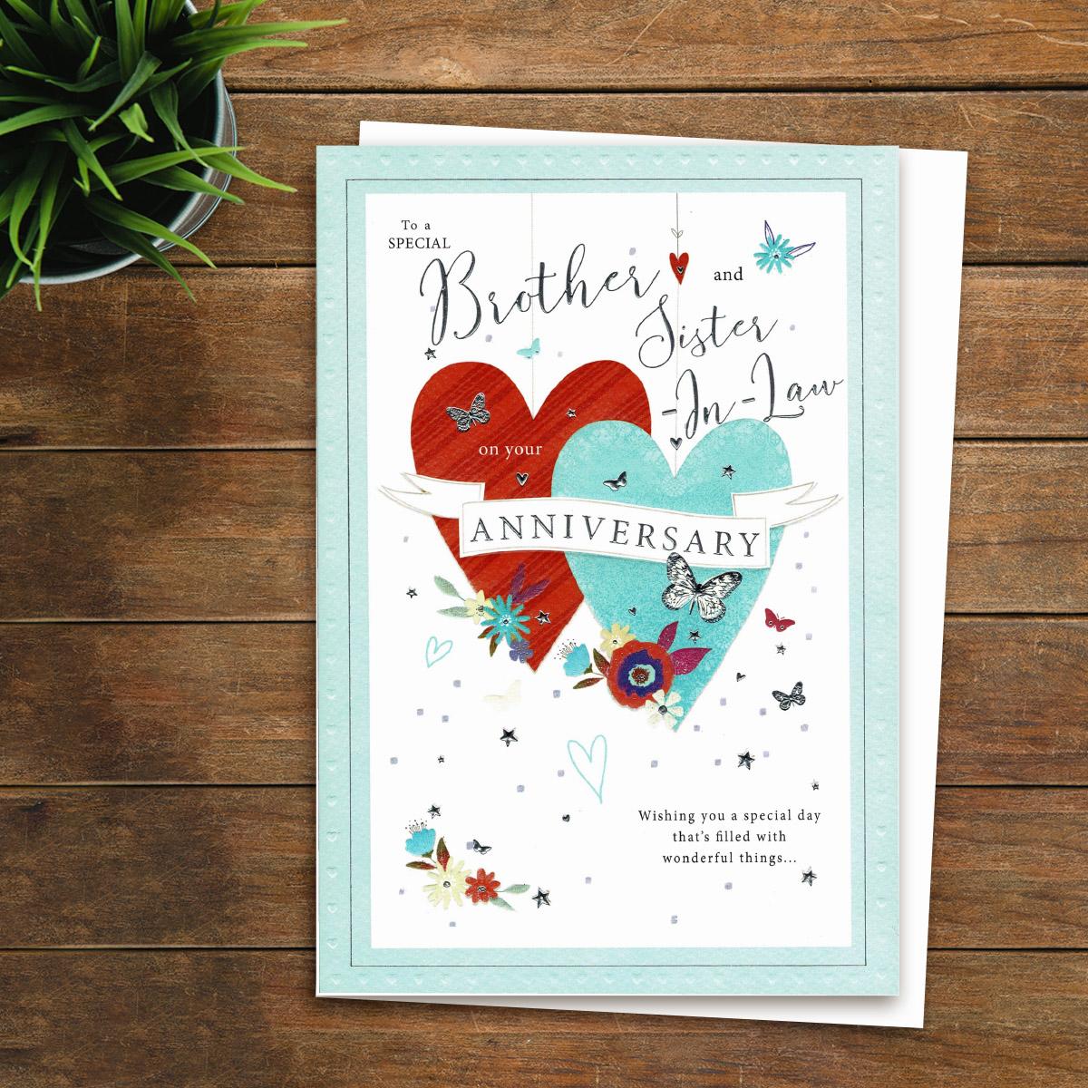 Brother And Sister In Law Anniversary Card Sitting On A Display Shelf