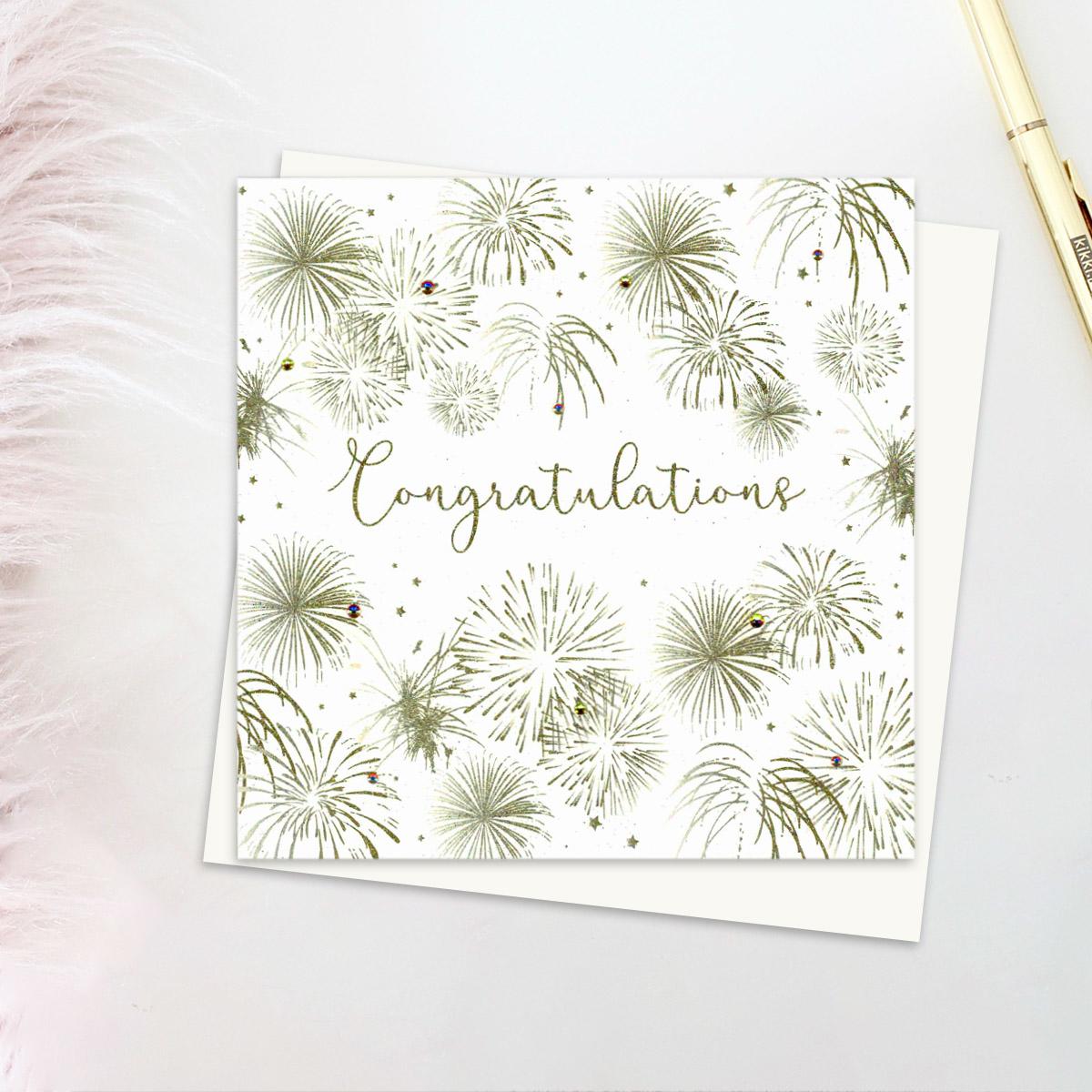 Congratulations Fireworks And Crystals Card Front Image