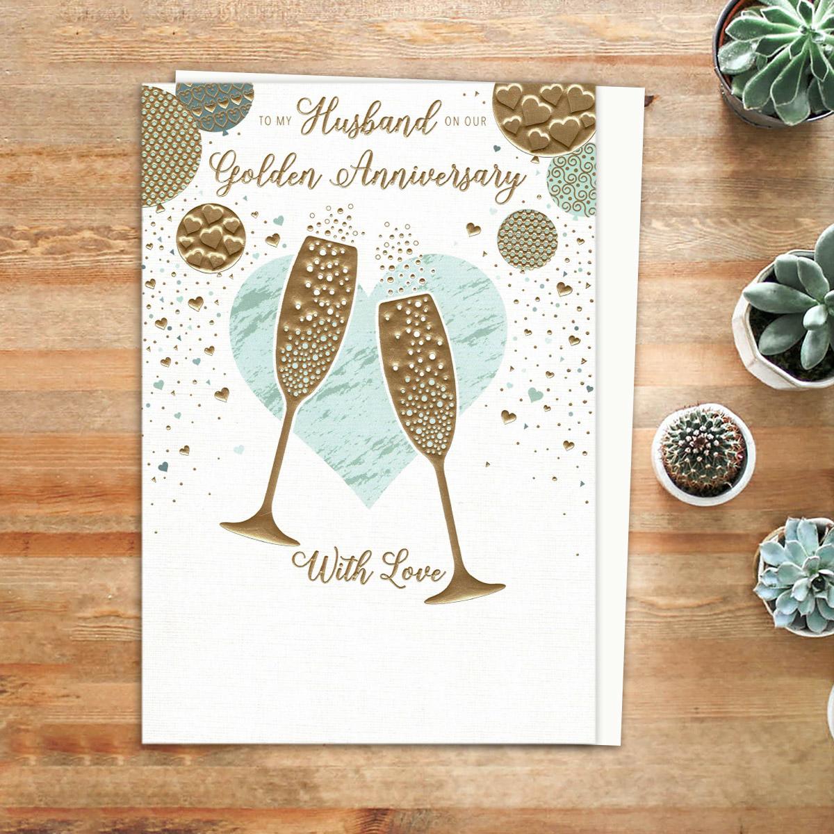 Husband On Our Golden Anniversary Champagne Flutes Card Front Image