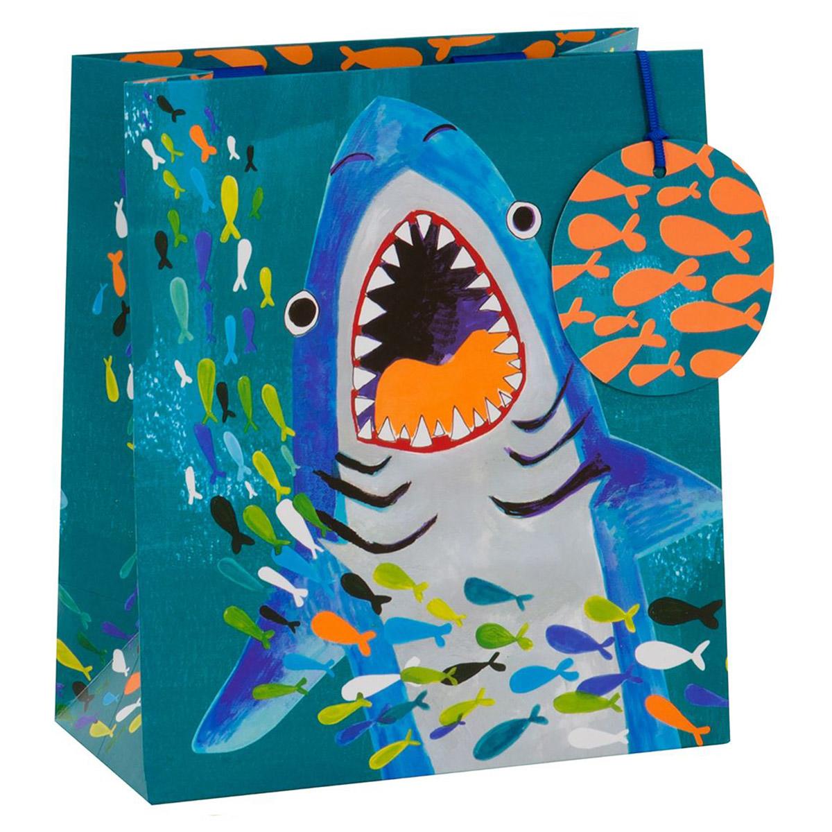 Shark Themed Gift Bag Complete With Blue Ribbon Handles