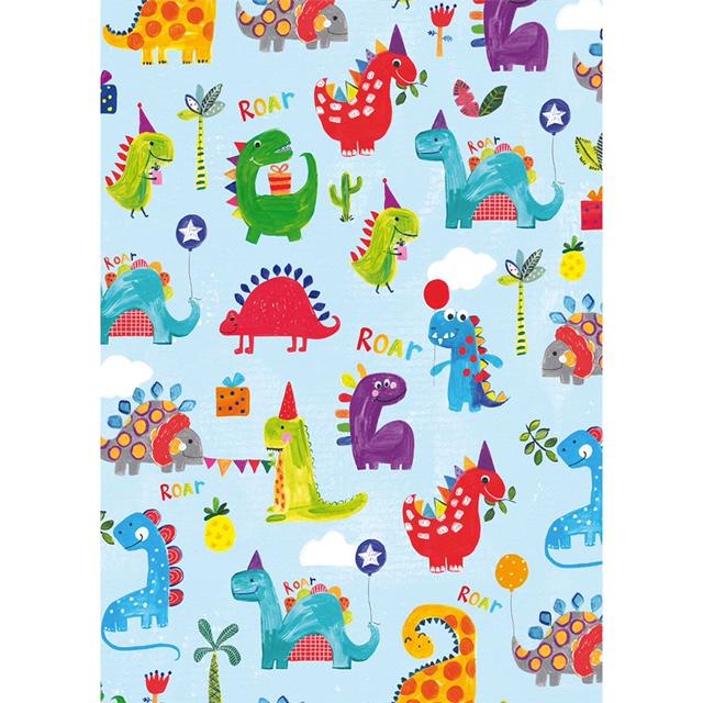 Luxury Blue Gift Wrap Juniors - Dinosaurs Image